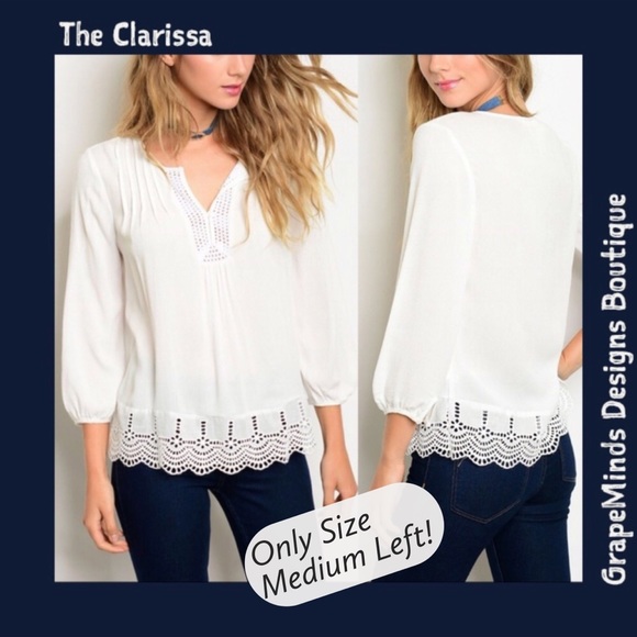 Tops - 💃🥂 Crochet Eyelet Top Cream 3/4 Sleeve M Medium